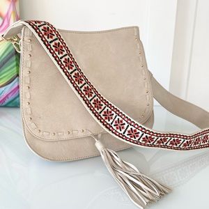 Steve Madden faux leather bag with embroidered strap and fringe tassel